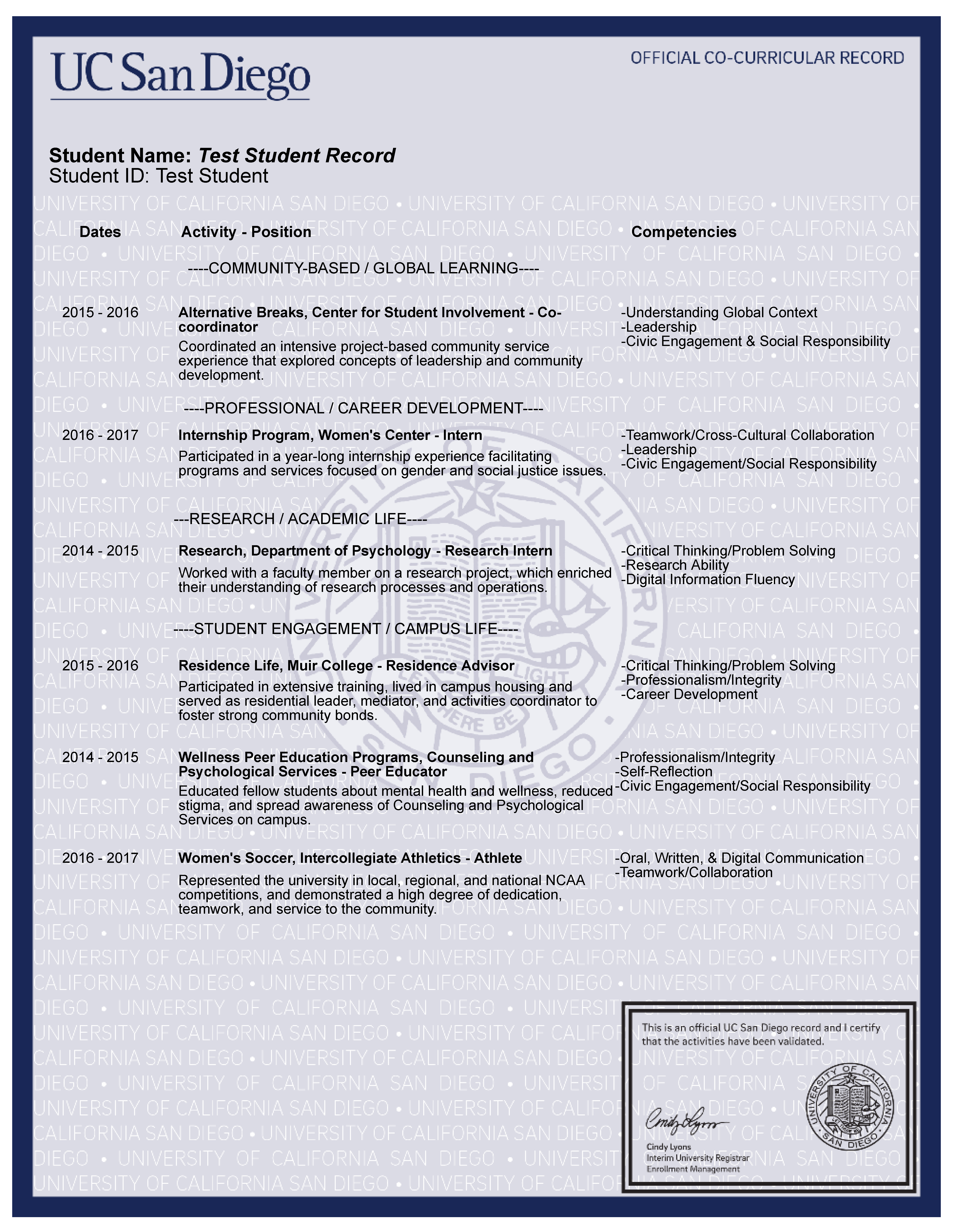 CCR Sample Page 